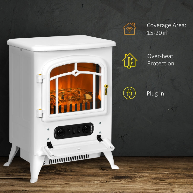 HOMCOM Freestanding Electric Fireplace Indoor Heater Glass View Log Wood Burning Effect Flame Portable Fireplace Stove 950/1850W