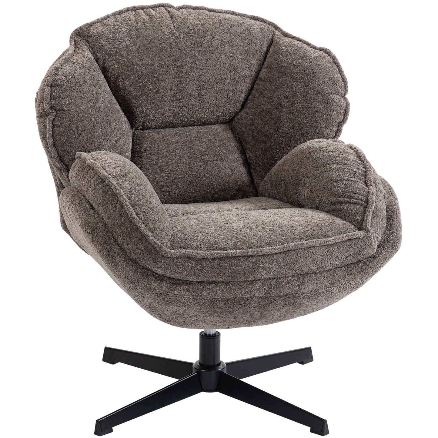 Modern Wingback Accent Chair, Velvet Armchair with Four-Star Base, S-Springs, 360° Swivel, Dark Green