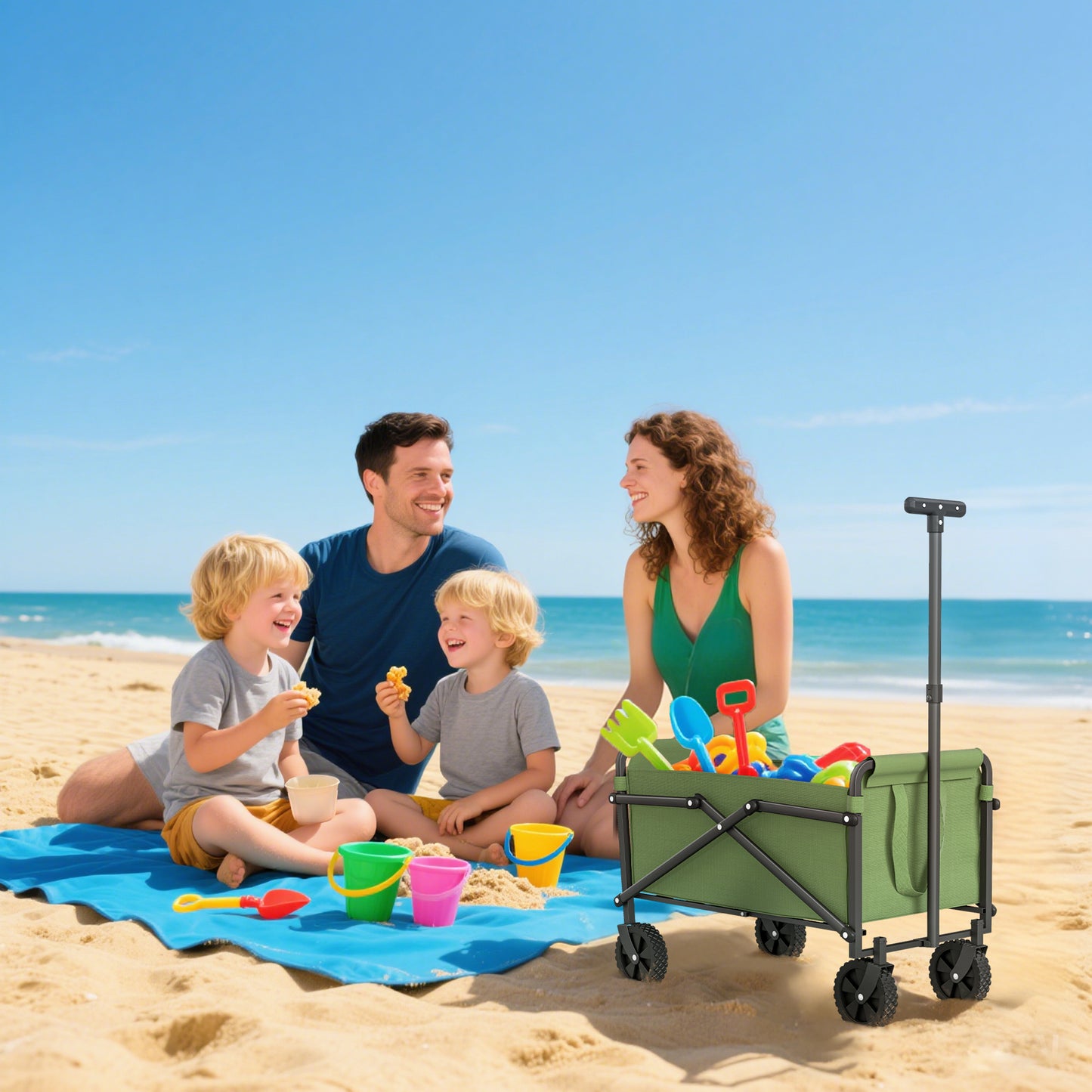 Outsunny 41L Festival Trolley on Wheels, Small Garden Folding Trolley Cart, 60kg Heavy Duty Collapsible Folding Wagon with Adjustable Handle and Carrying Bag for Beach, Camping