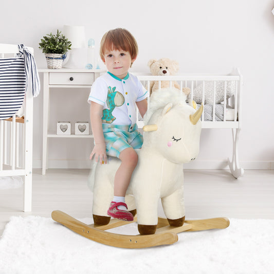 Rocking Horse with Unicorn Design, Sound, for 2-4 Years Old, White