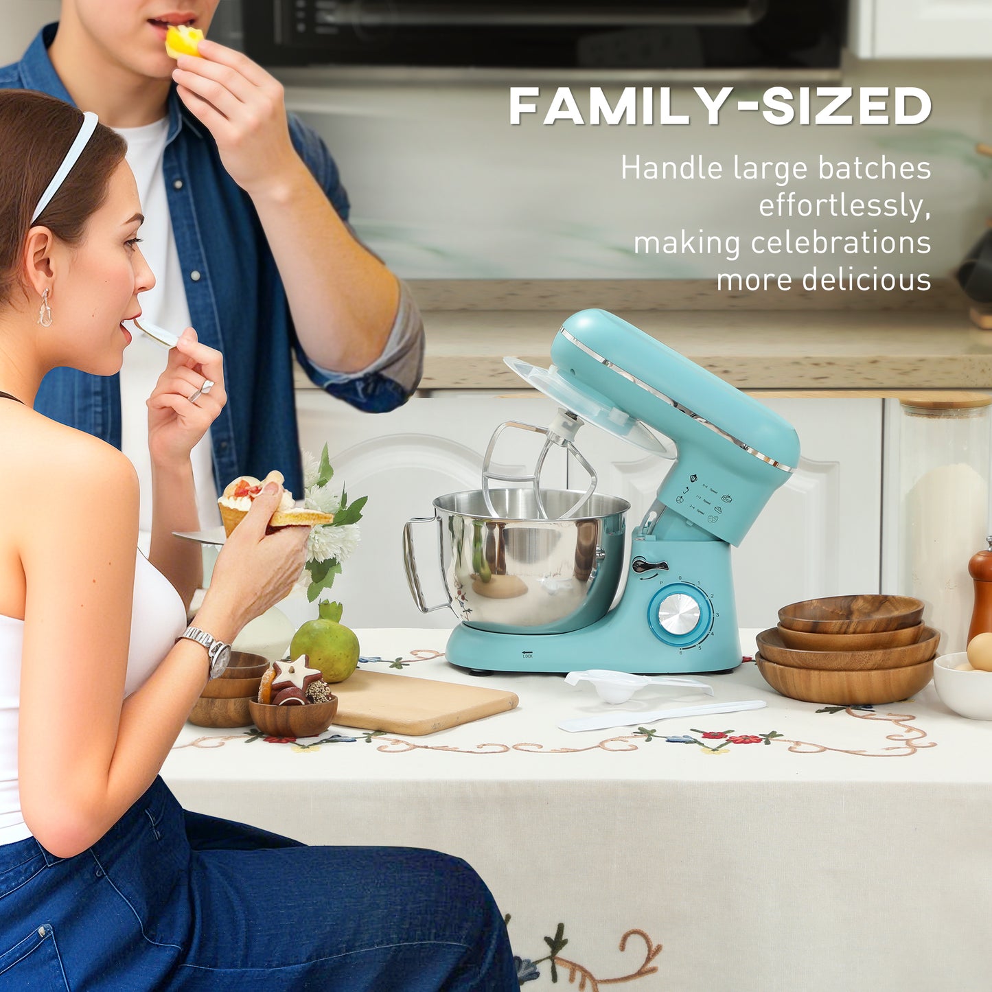 1300W Kitchen Stand Food Mixer Blender with Accessories - Blue / Silver / Beige