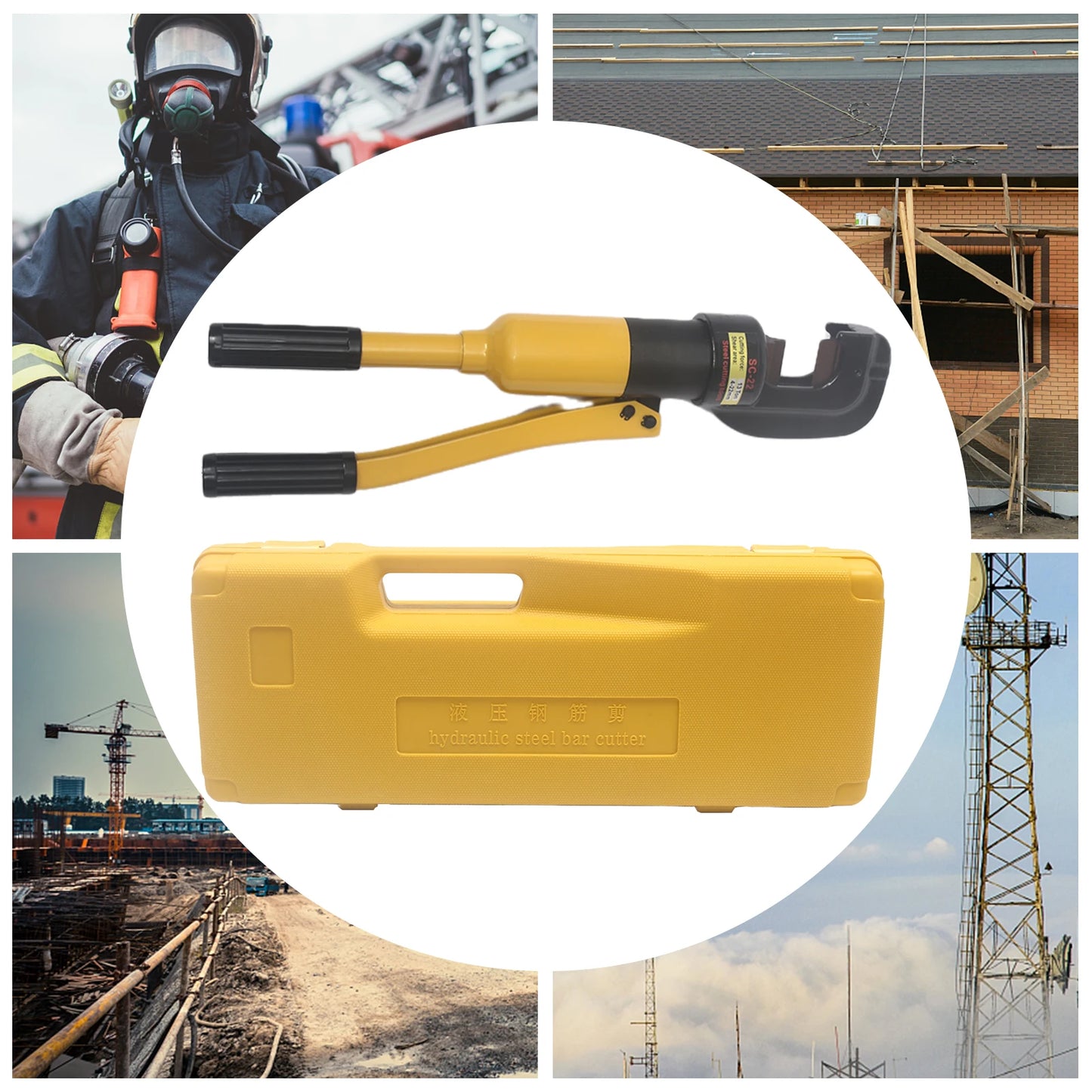 Hydraulic Rebar Cutter SC-16 Metal Cutting Tool Portable Toolbox Rebar Fences Chains Shears 0.16-0.63 Inches Cutting Range