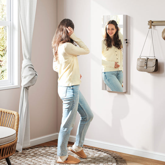 108 x 37cm Lockable Jewellery Cabinet, with LED Lights - White Surface and Black Lining