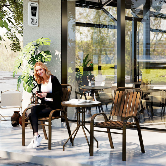 Outsunny 3 Pieces Patio Bistro Set with Stackable Chairs, Tempered Glass Table, for Outdoor, Balcony, Patio, Garden, Dark Brown