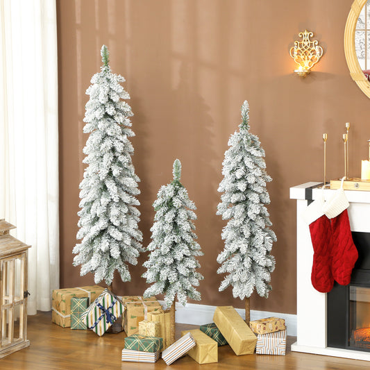 Set of 3 Pencil Flocked Christmas Tree, 3ft 4ft 5ft