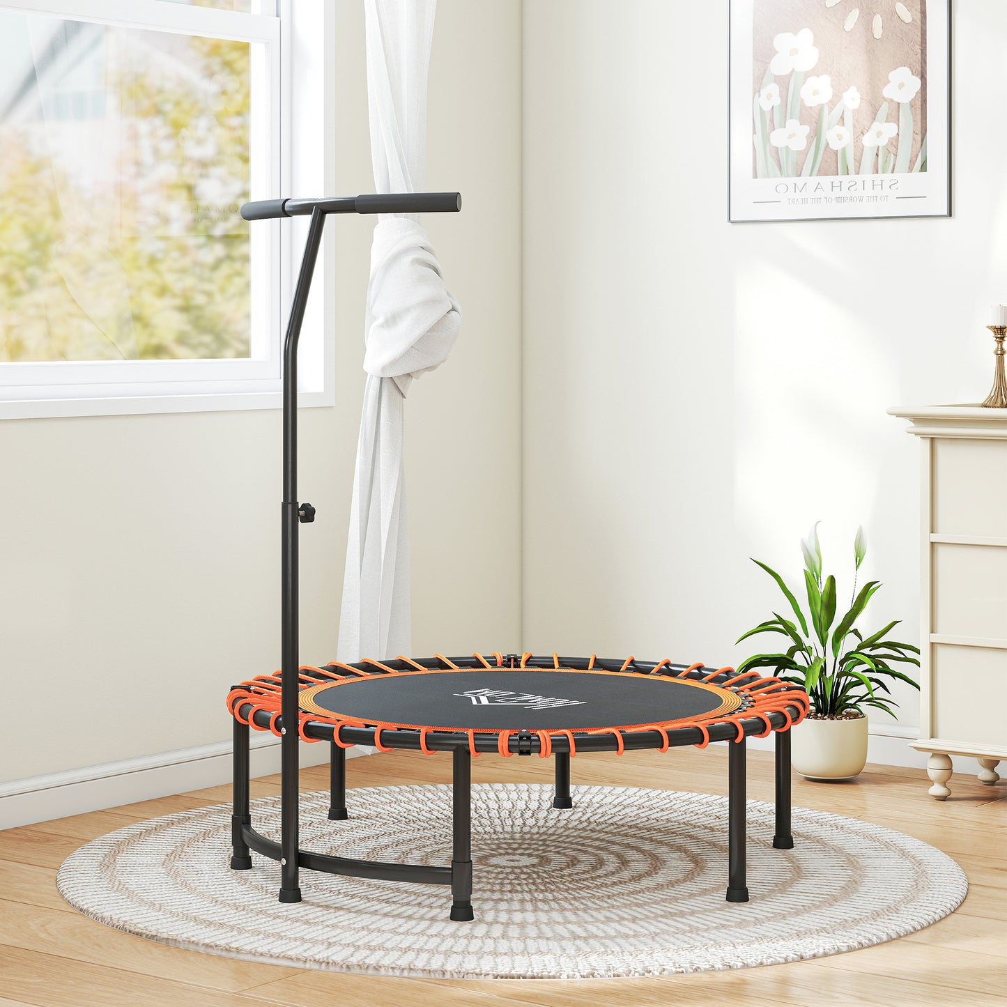 Mini Round Steel Frame Trampoline w/ Adjustable Handle, Orange / Green