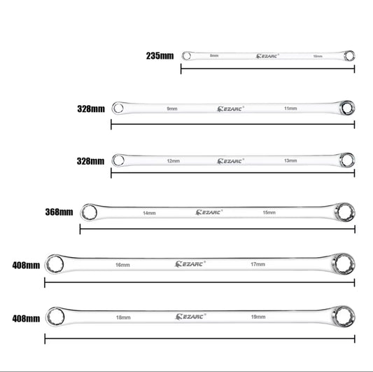 EZARC 6 Piece Wrenches Metric 8mm-19mm Extra Long Box End Spanner Set for Car Repair CRV Combination Durable Aviation Spanners