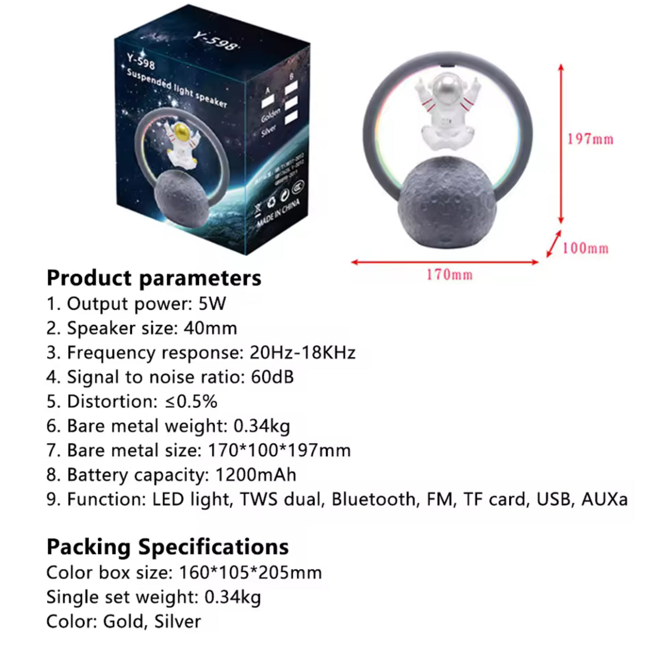 Astronaut Creative Mini Radio Outdoor Wireless Subwoofer Portable Audio Levitation Bluetooth Speaker
