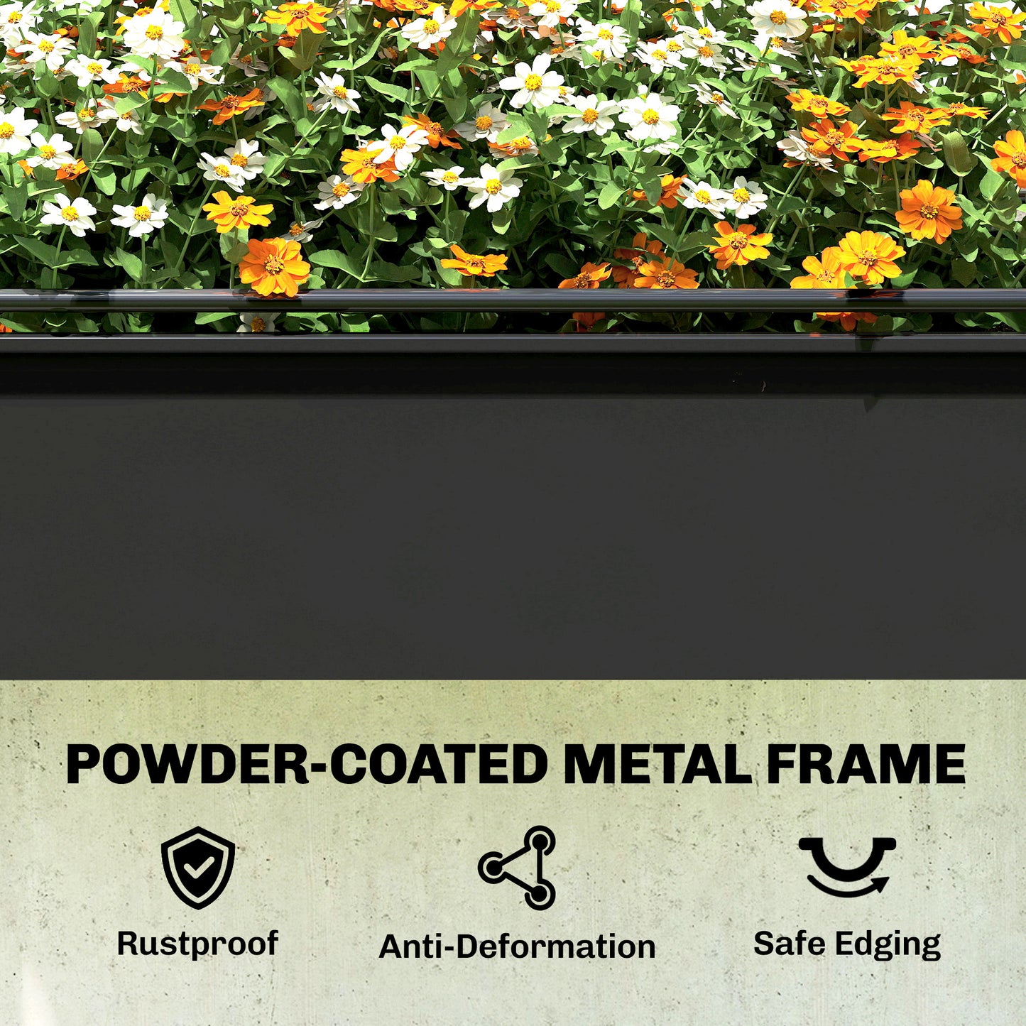 Raised Garden Bed on Legs with Flip-Up Greenhouse Cover | Transparent | Zipped Roll-Up Door | Removable Cover | 0.6mm Metal | Drainage Hole | 80kg | 100x49x136cm | Black