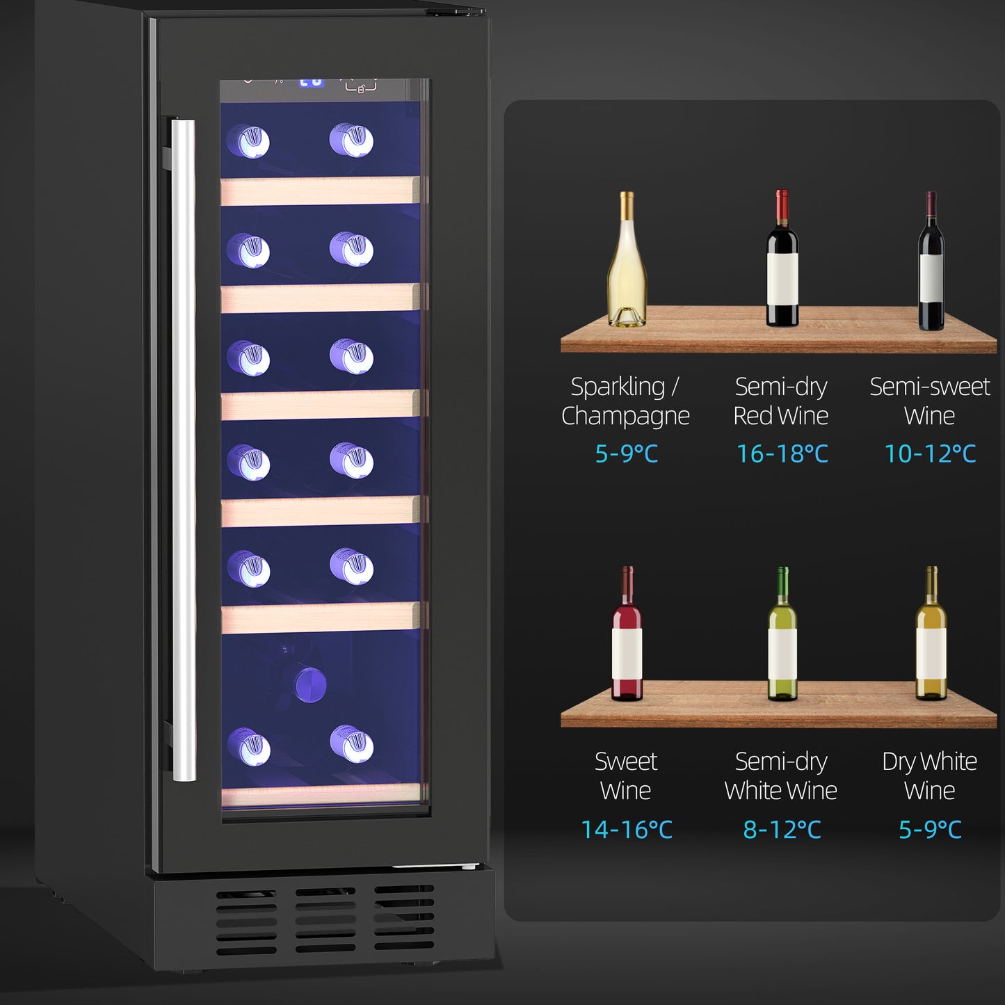 19 Bottle 5-18℃ Wooden Rack Wine Fridge - Black