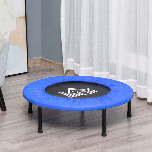 32" Mini Fitness Trampoline Home Gym Yoga Exercise Rebounder Indoor Outdoor Jumper with Safety Pad, Support Up to 100 KG, Blue and Black