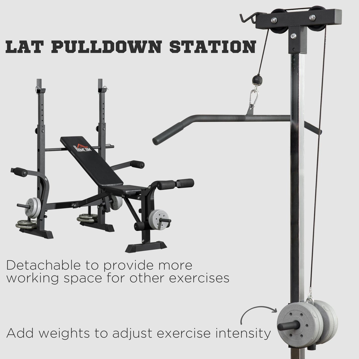 Adjustable Weight Bench with Pulley System, Incline Bench Press Set with Squat Rack, Leg Developer, Butterfly and Weight Storage, for Full Body Workout