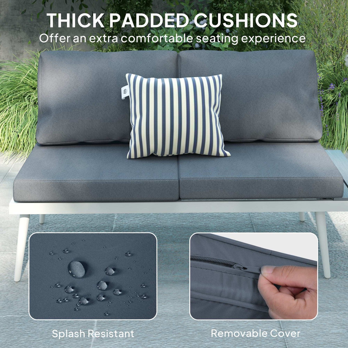 Outsunny 3 Piece Garden Furniture L Shaped Garden Corner Sofa with Cushions, Mesh Seat, Wood-Grain Table, Outdoor Furniture Set , Grey