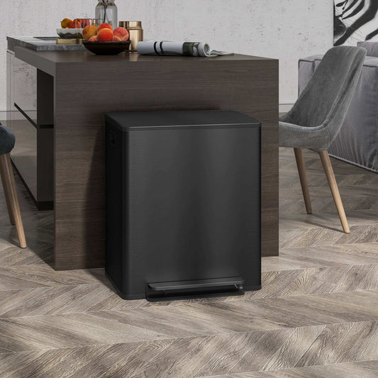 50L Dual Compartment Stainless Steel Bin, with Deodoriser Holders - Black