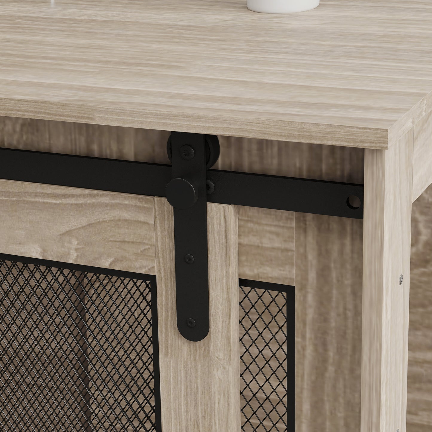 Dog Crate Furniture Side Table | Barn Door & Side Door | 3-Sided Ventilation | Extra Large Dogs up to 40kg | 118 x 75.5 x 82cm | Walnut Brown