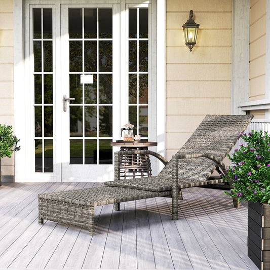 Outsunny PE Rattan Sun Lounger with Adjustable Backrest - Mixed-grey