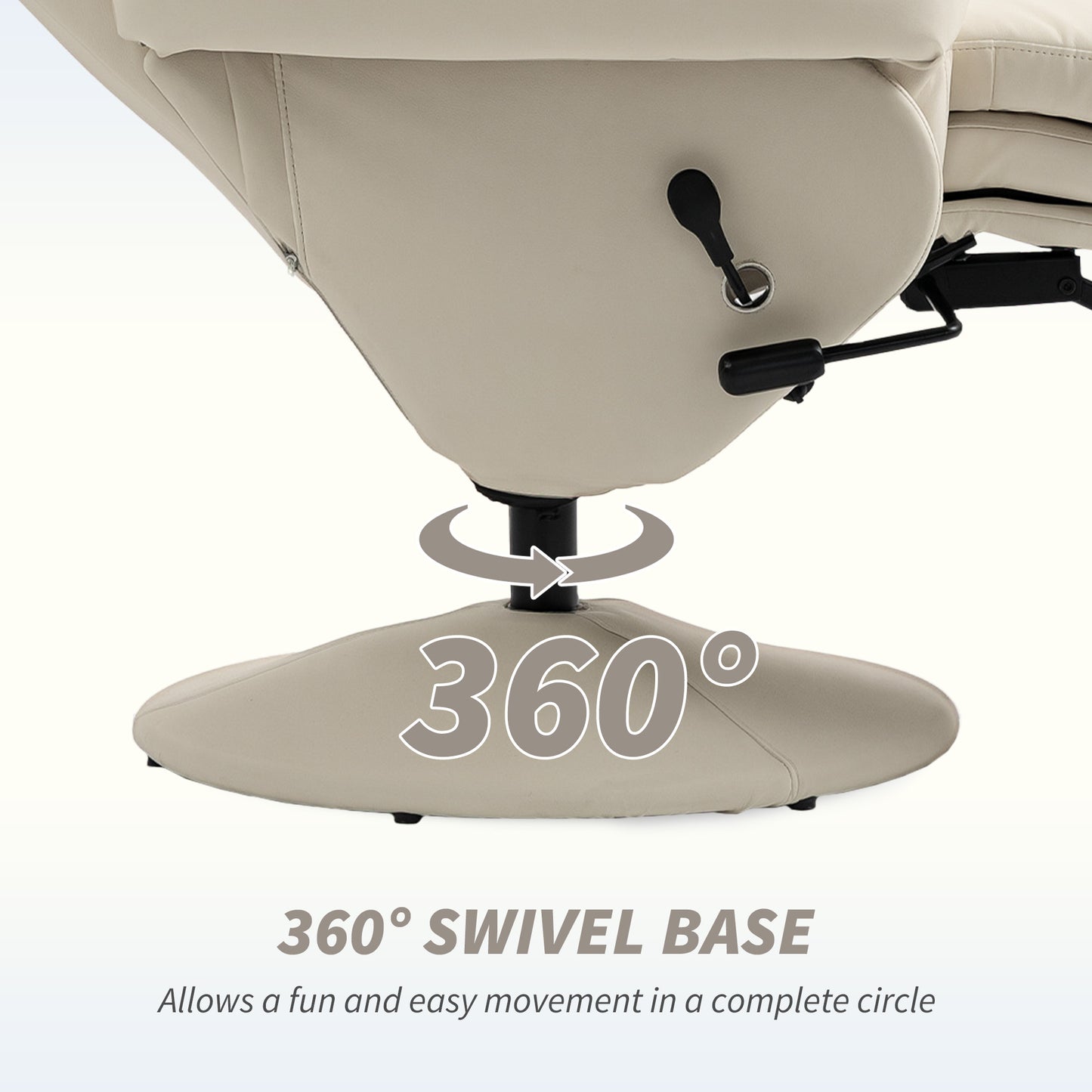 Manual Recliner Chair with Footrest, Upholstered Reclining Armchair with Adjustable Backrest and Cup Holder, PU Leather Swivel Chair, Cream White