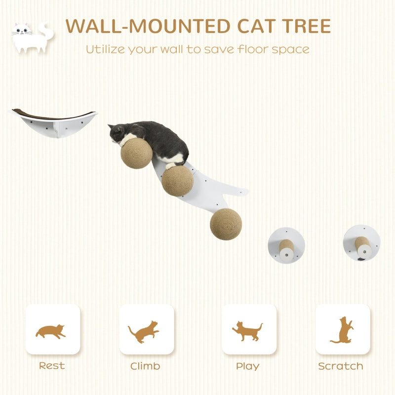 PawHut Cat Training Wall Furniture, With Curved Platforms, Scratching Posts