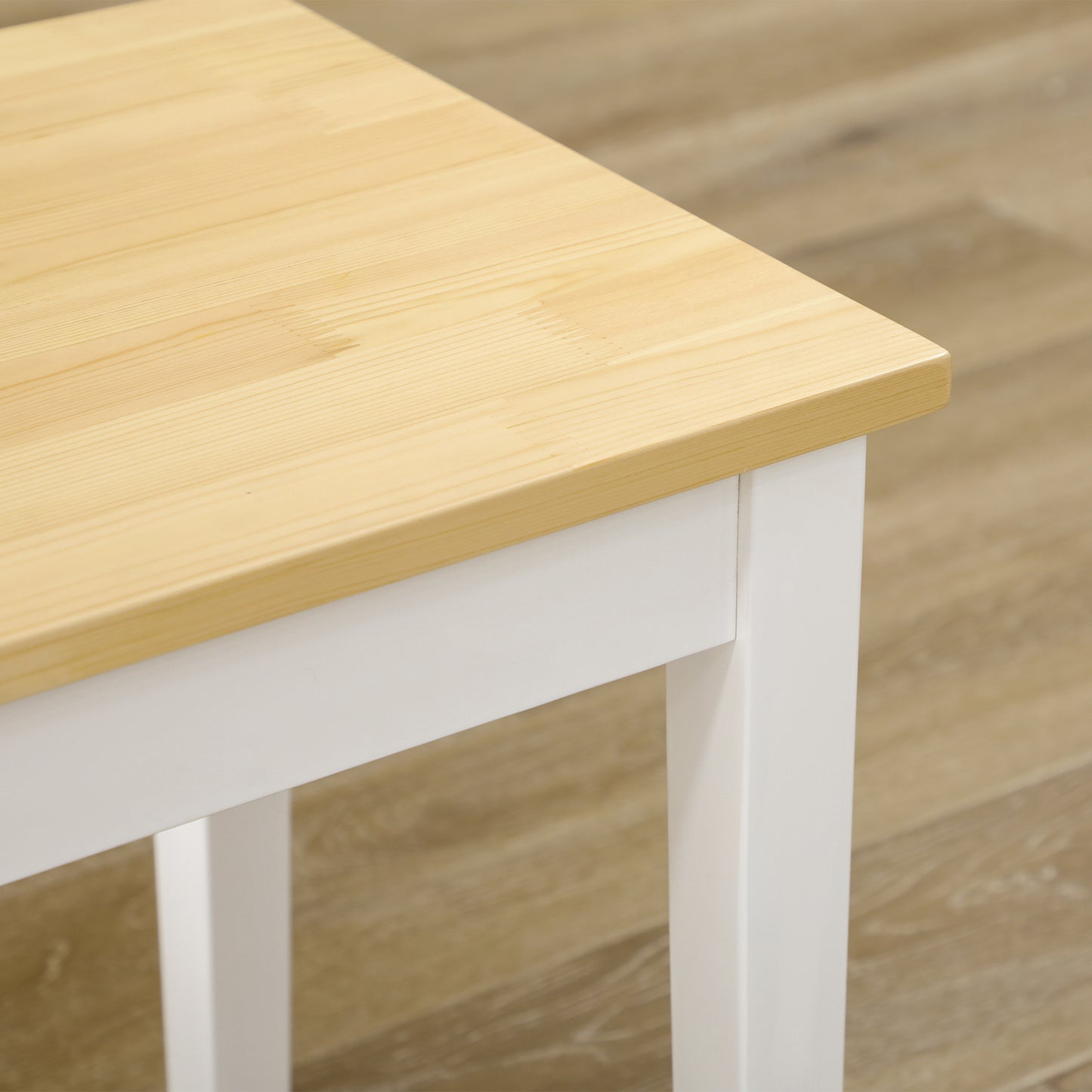 Dining Table and Bench Set, Farmhouse Kitchen Table and Bench with Wooden Frame for Living Room, Dining Room, Natural and White