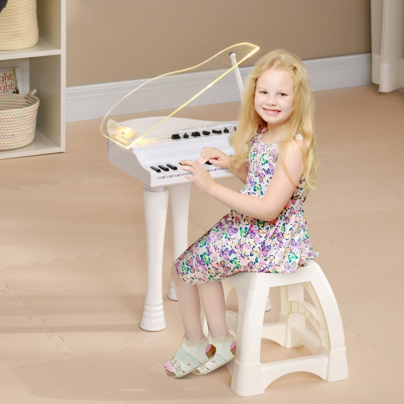 AIYAPLAY 32-Key Kids Piano Keyboard, with Stool, Lights, Microphone, Sounds, Removable Legs