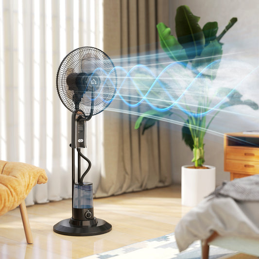 Pedestal Fan with Water Mist Spray, Spray Misting Fan with 70° Oscillation, Tilt Head, 3 Speeds, 3 Modes, Adjustable Mist, 3.2L Water Tank, 120 cm