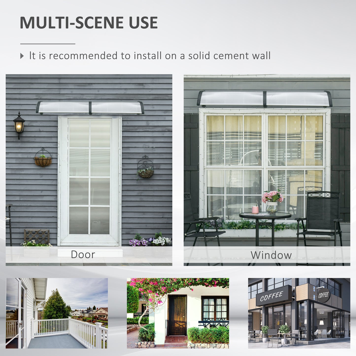Outsunny Front Over Door Canopy, Outdoor Awning, 200 x 96cm Rain Shelter for Window, Porch and Front/Back Door, Clear