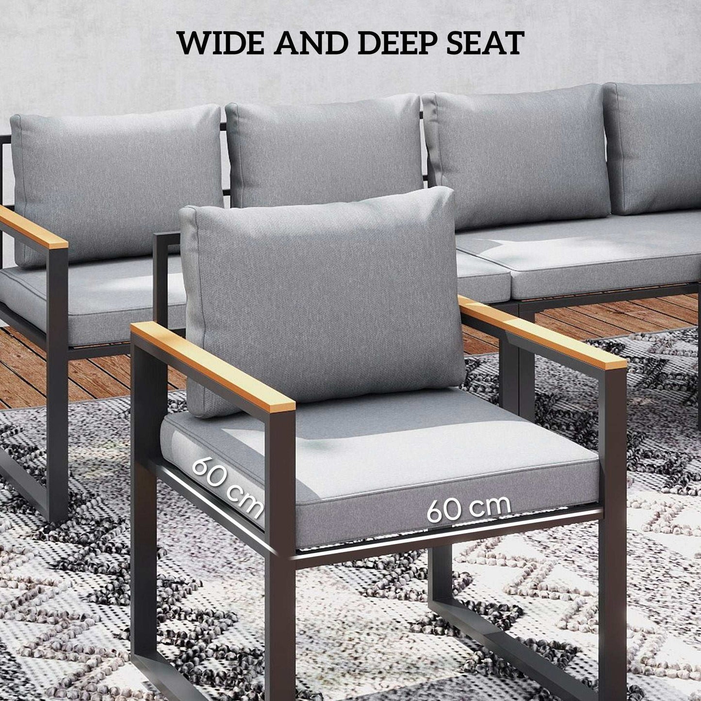 Outsunny Six Piece L Shaped Garden Furniture Set with 3 Loveseats - Natural Wood Finish