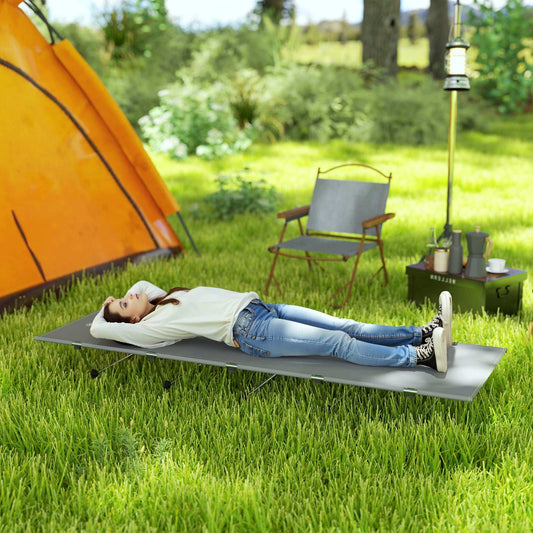 Outsunny Lightweight Camping Bed, w/ Strong Support 150kg and Carry Bag for Camping, Dark Grey