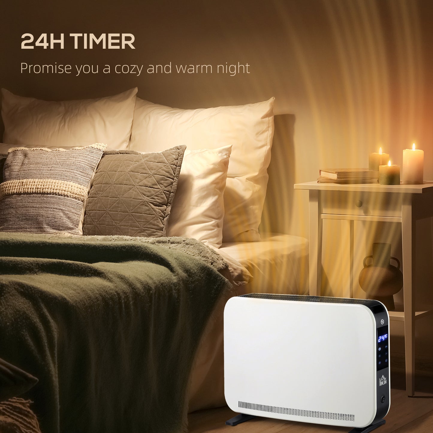 Electric Heater, 2180W Portable Convector Heater with 24H Timer, Overheat Protection, Adjustable Temperature for Home