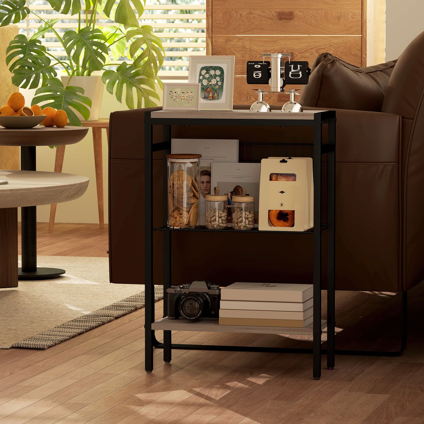 Three Shelf Industrial Side Table - Grey