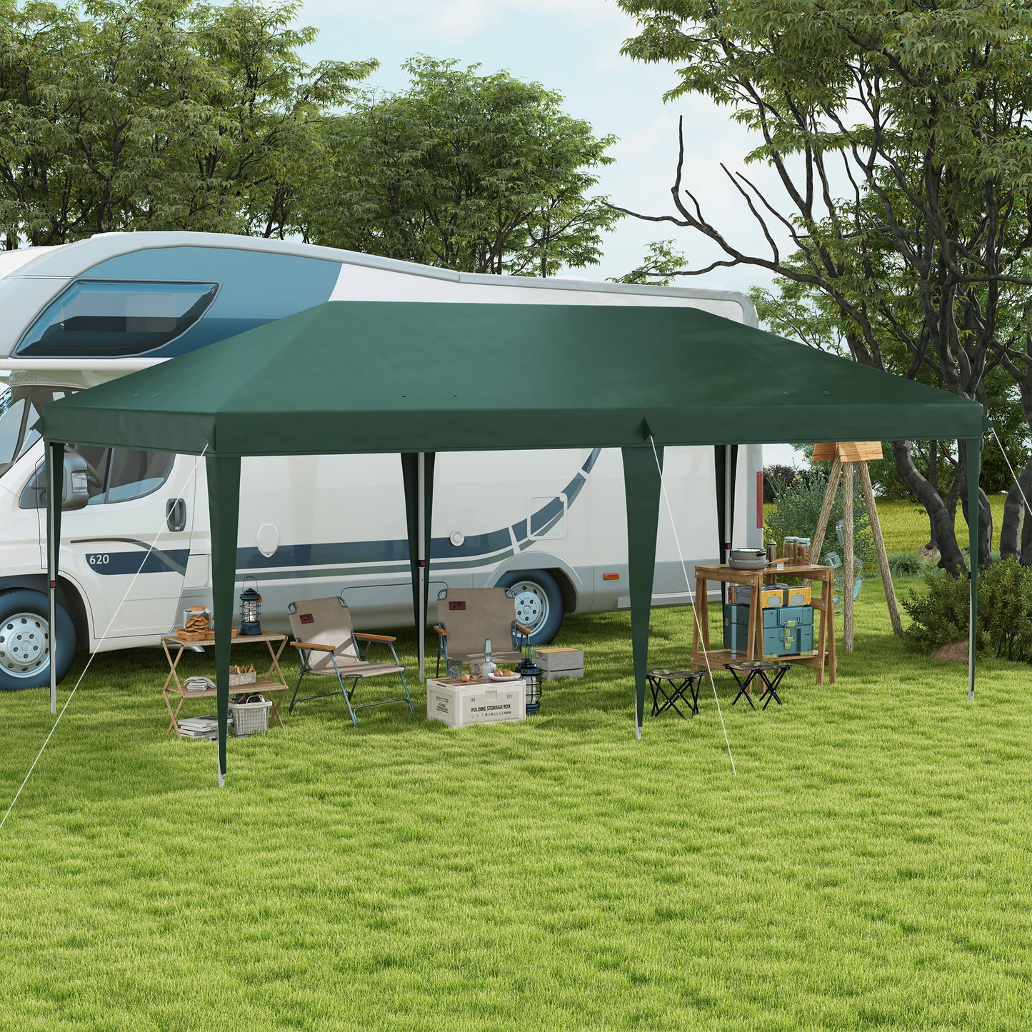Outsunny Pop Up Gazebo, Double Roof Foldable Canopy Height Adjustable Canopy w/ Carrying Bag, 6 m x 3 m x 2.65 m, Green