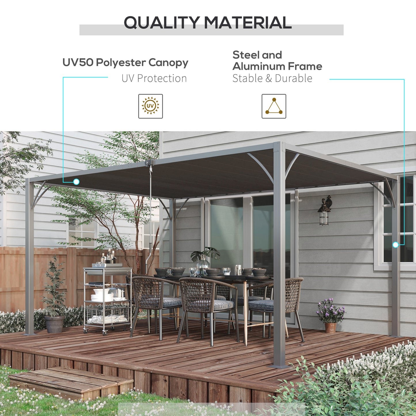 Outsunny 4 x 3(m) Outdoor Pergola with Retractable Roof, Aluminium Louvered Patio Gazebo Canopy, Grey