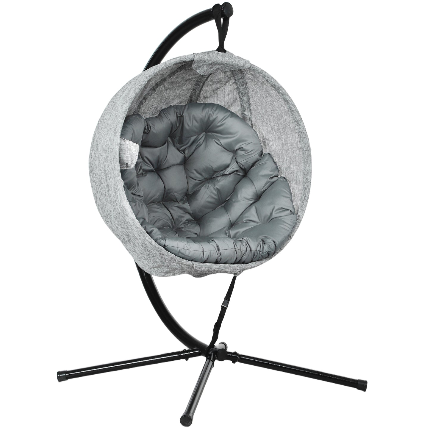 Hanging Egg Swing Chair Outdoor Indoor Garden with Folding Basket, Garden Hanging Chair with Stand, Thickened Cushion, Cup Holder for Patio, Balcony,