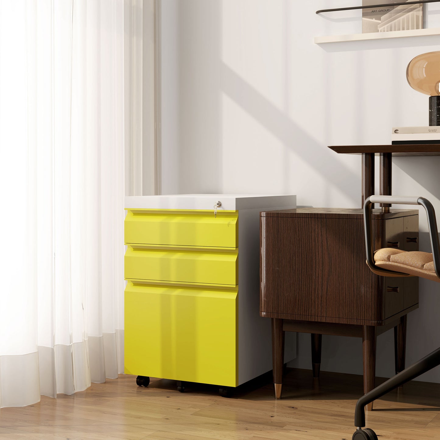 Vinsetto 3 Drawer Filling Cabinet, Mobile Metal File Cabinet with Anti-tilt Design for Letter, A4, Legal Size