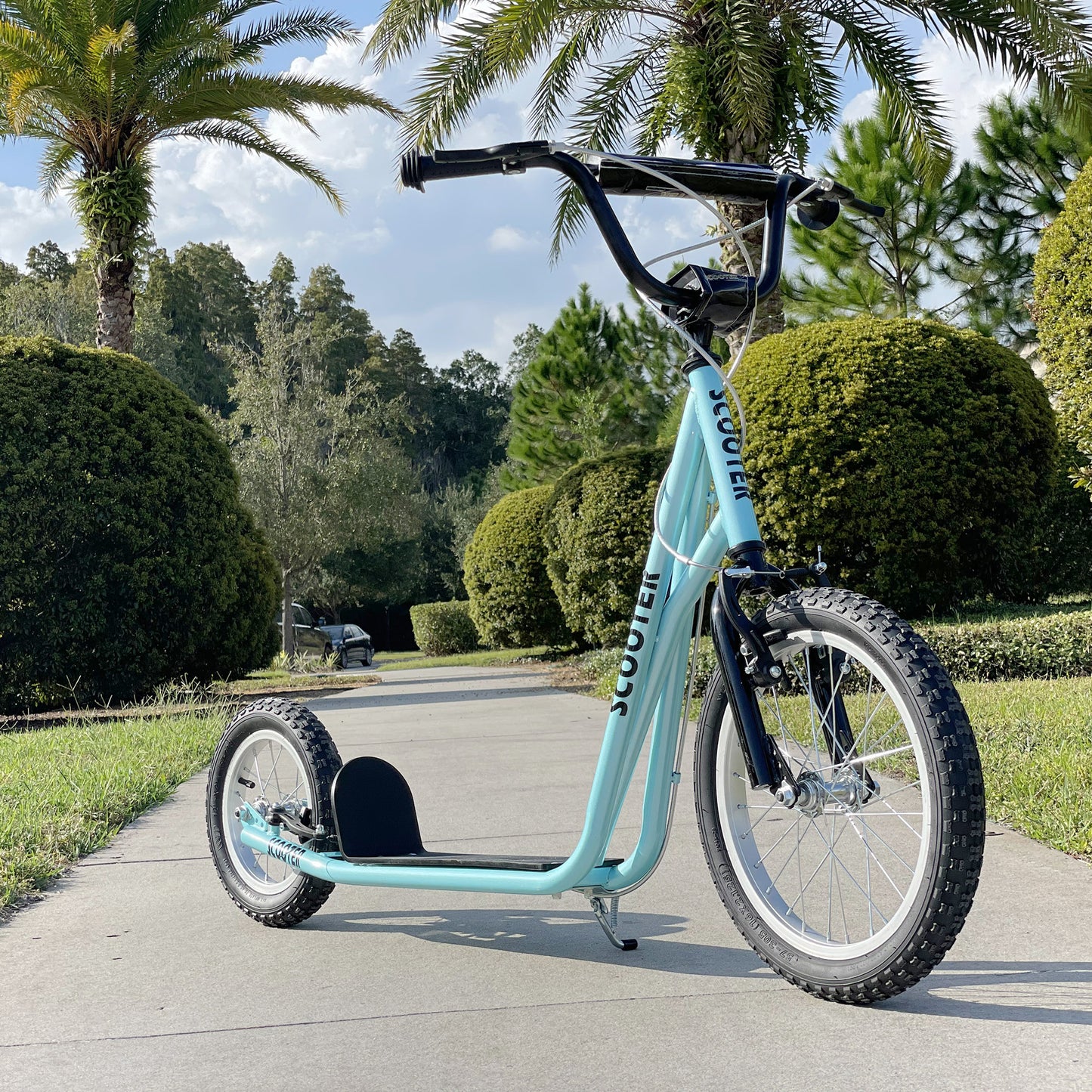 Teen Kids Stunt Scooter w/ Adjustable Handlebar, 16 Inch Rubber Tyres, Dual Brakes, Blue