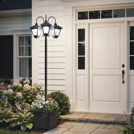 Outsunny Solar Lamp Post with Dusk-to-Dawn Sensor Street Light with 3-Head Planter 185 cm Black