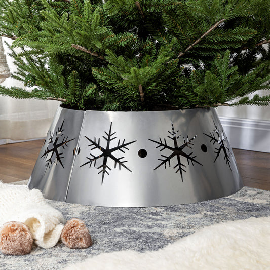 Christmas Tree Collar Base Cover 66cm with Hollow Snowflake Patterns, Decoration for Party, Holiday, Home, Silver