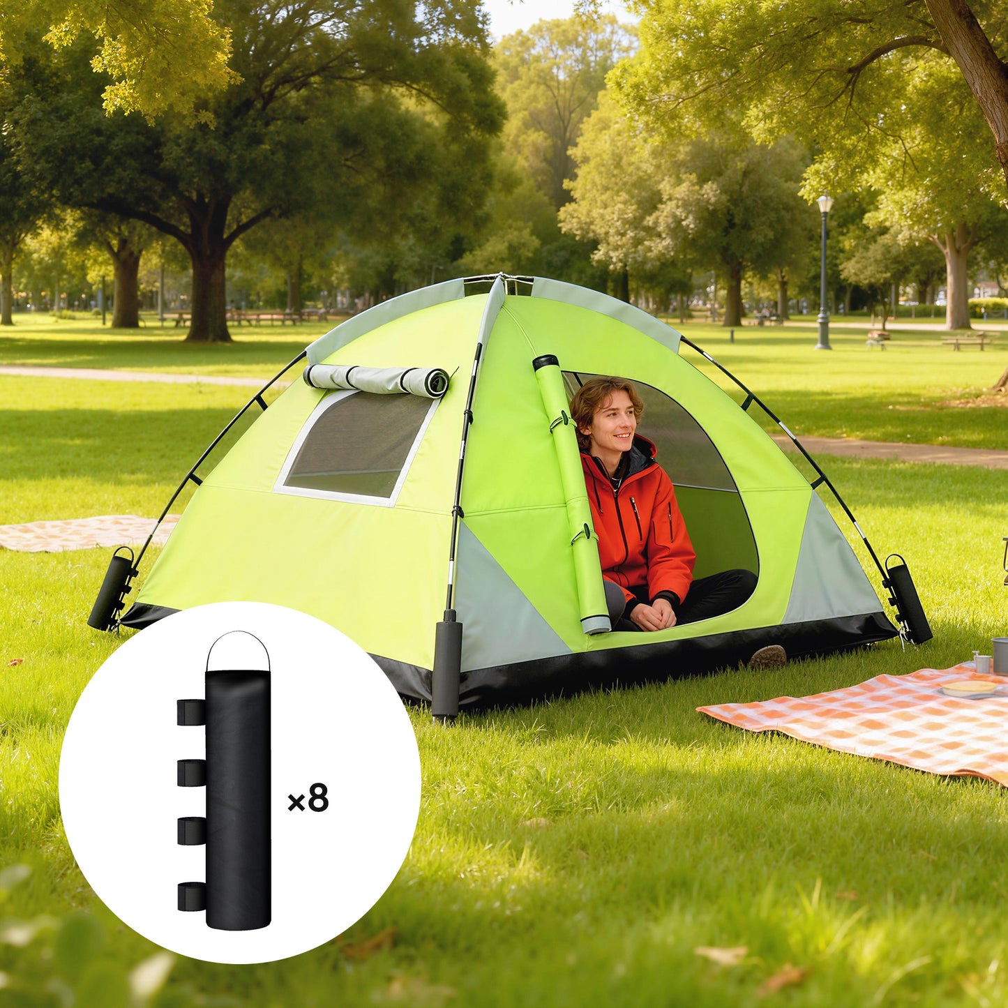 8 Pack Gazebo Sand Weight Bags | 5kg Each | 600D Oxford | Hook & Loop Fastener | Carry Handle | Legs up to 30x30mm | Black