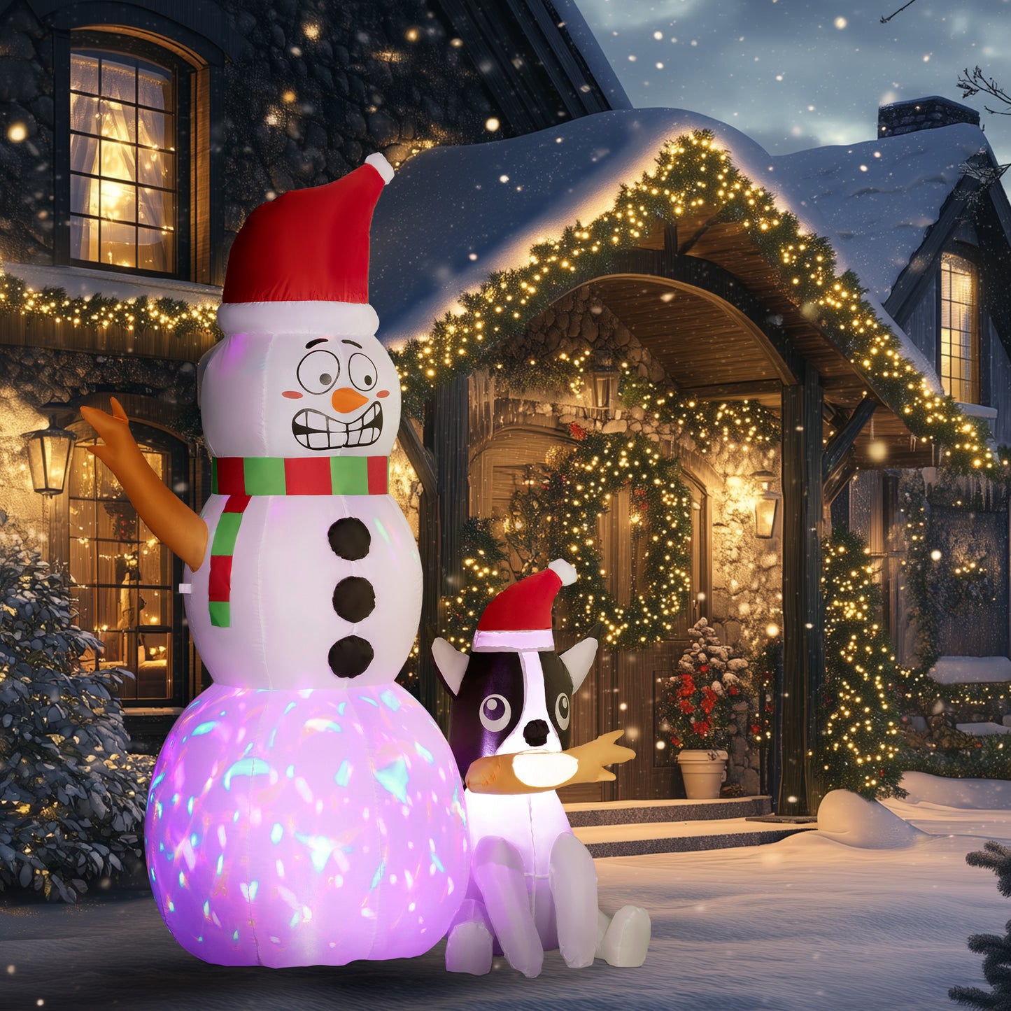 Outsunny 6.2FT Christmas Inflatable Snowman with Dog, Blow Up Outdoor LED Display for Garden Party