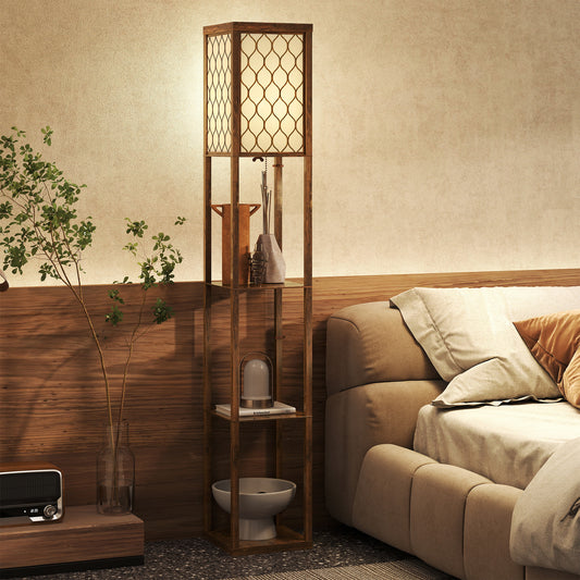 Three-Shelf Standing Lamp - Rustic Brown/White