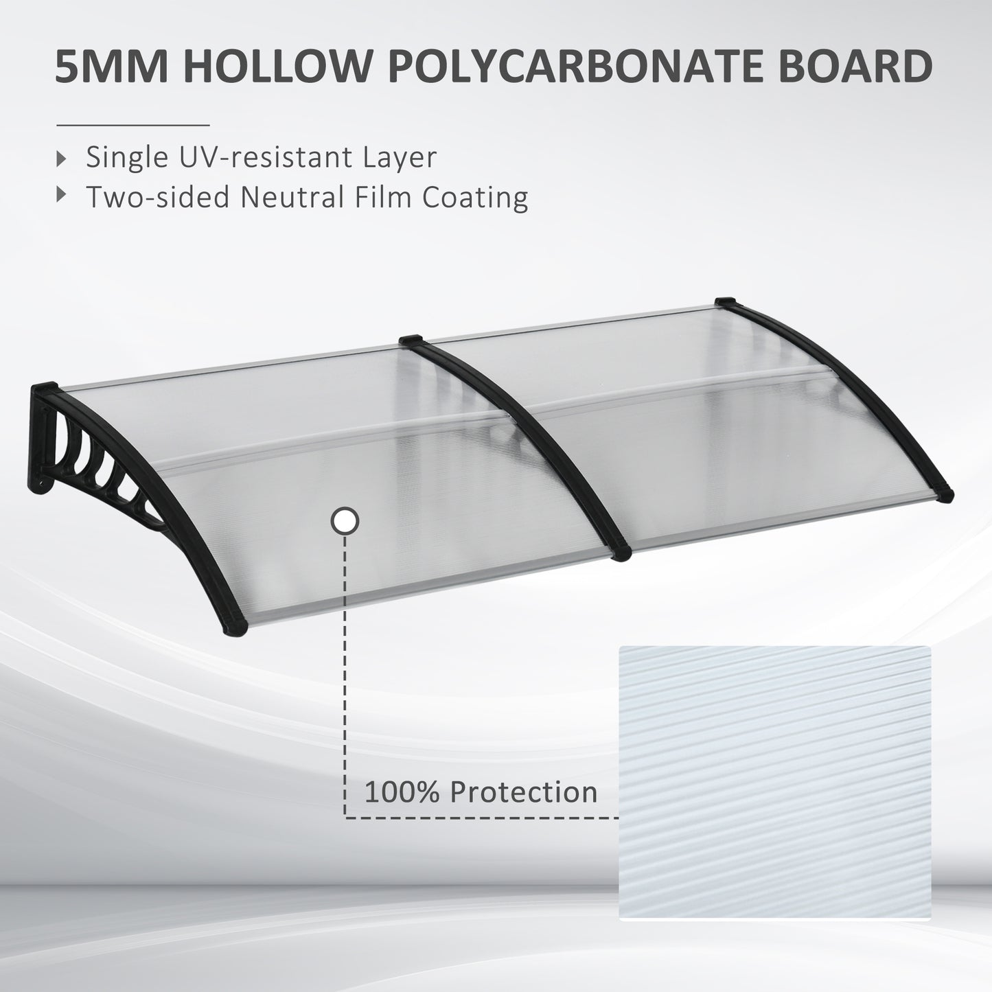 Outsunny Front Over Door Canopy, Outdoor Awning, 200 x 96cm Rain Shelter for Window, Porch and Front/Back Door, Clear