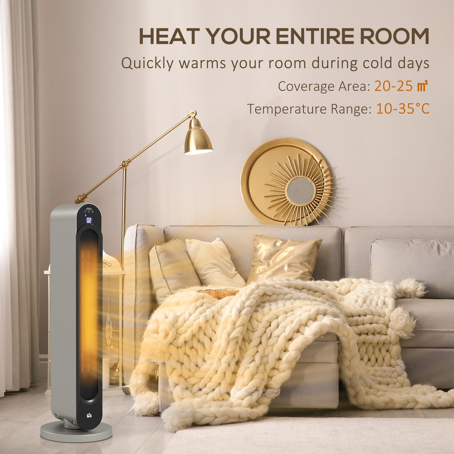 Electric Heater, 2200W Energy Efficient Ceramic Heater with Remote, 3 Modes, Timer, 45° Oscillation, Space Heater for Home, Silver
