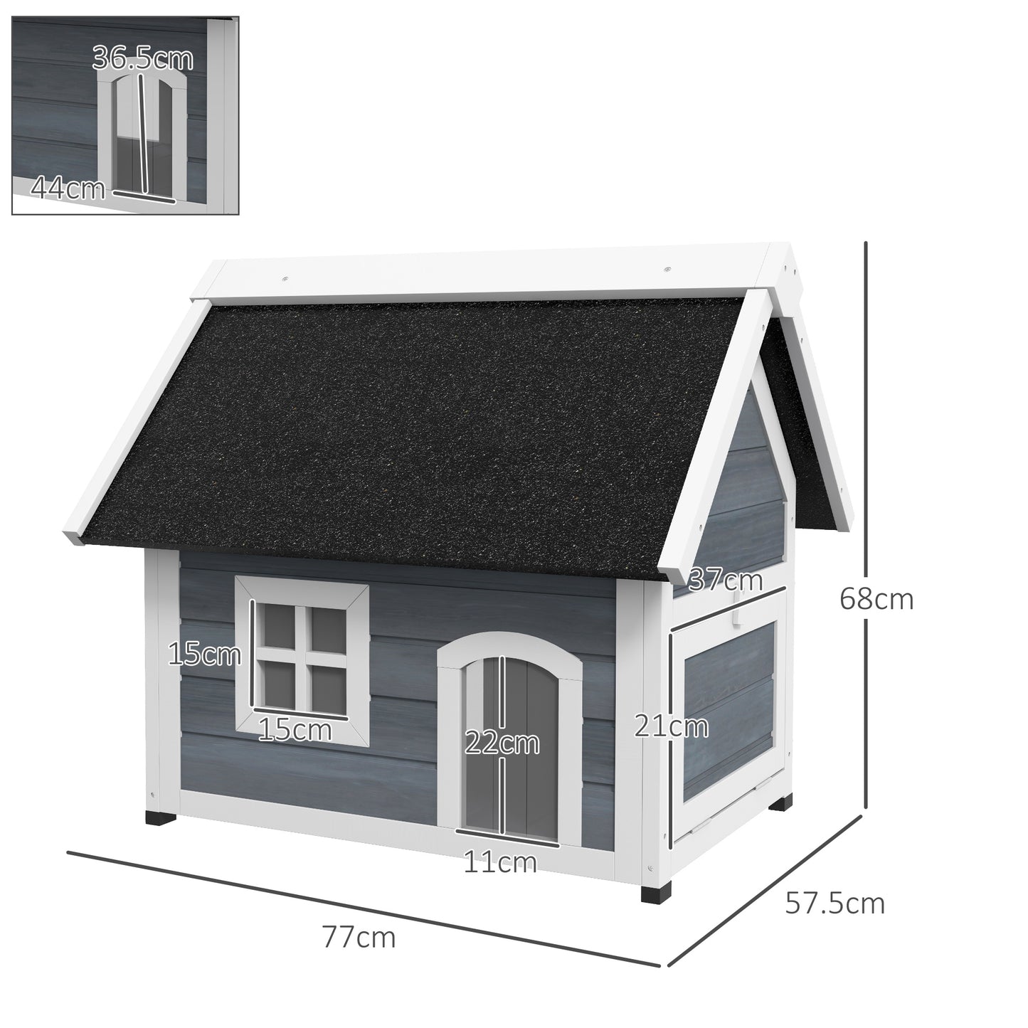 PawHut Outdoor Cat House, Wooden Feral Cat Shelter Waterproof Hide House with Openable Asphalt Roof and Three Doors, 77 x 57.5 x 68cm, Grey