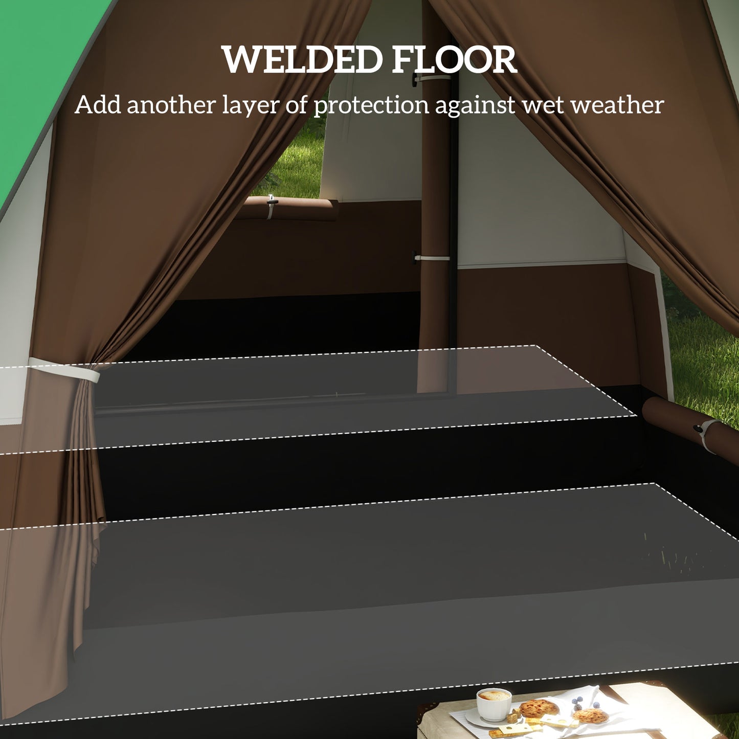 Outsunny Seven-Man Camping Tent, with Small Rainfly and Accessories - Green