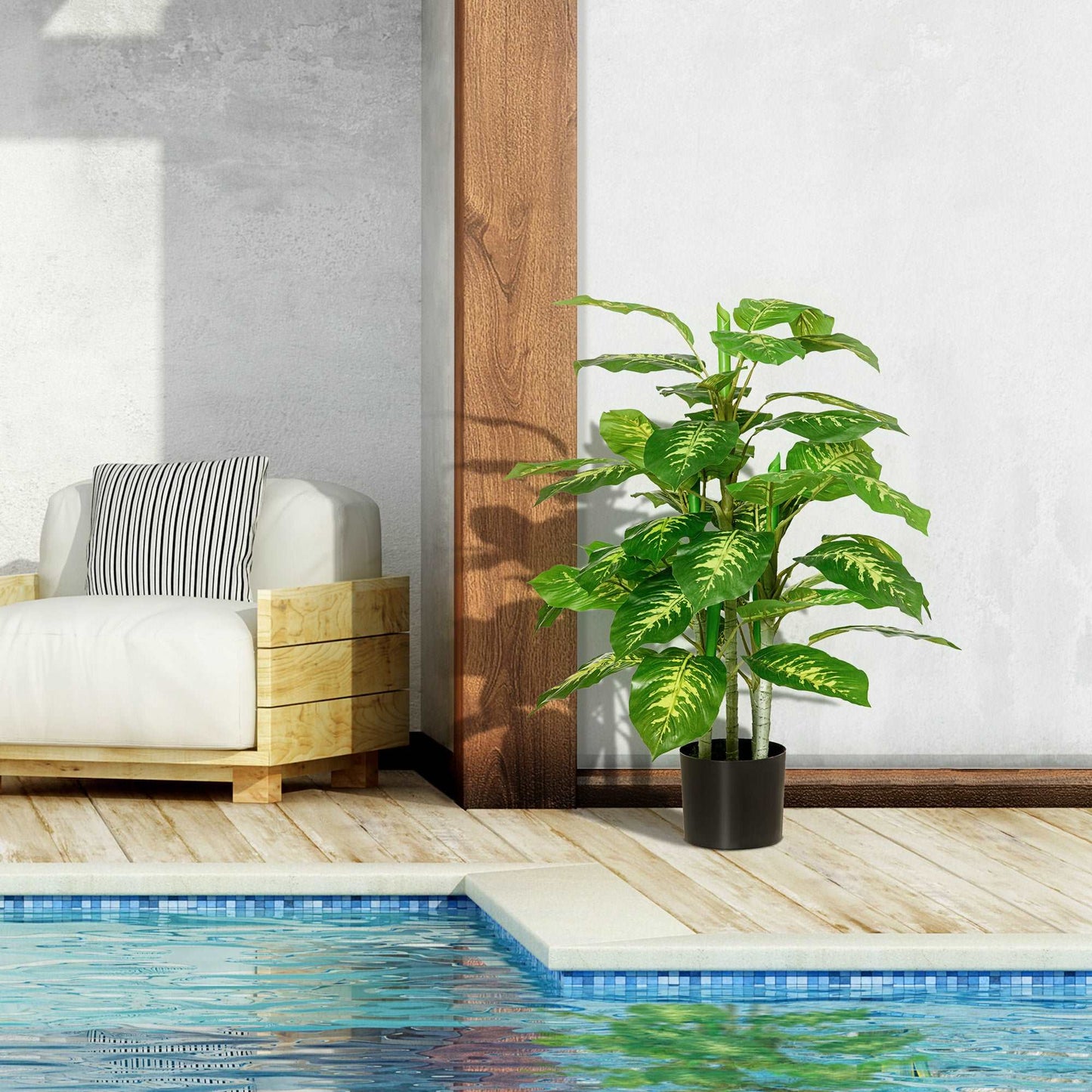 2 Piece Artificial Evergreen Tree Fake Decorative Plant in Nursery Pot for Indoor Outdoor Décor, Green