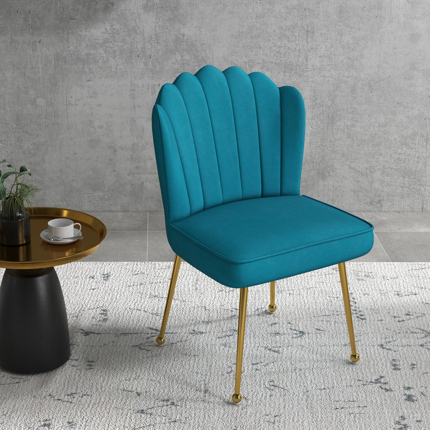 Vintage Retro Style Velvet-Feel Shell Accent Chair - Blue / Yellow
