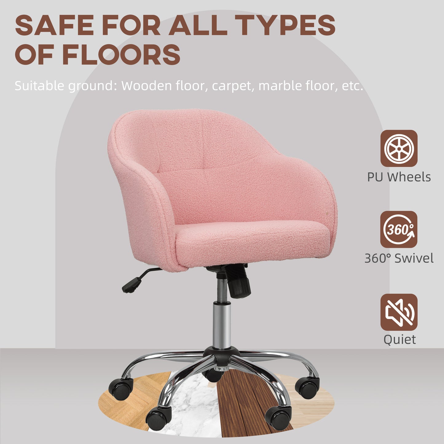 Teddy Fleece Swivel Office Chair - Pink