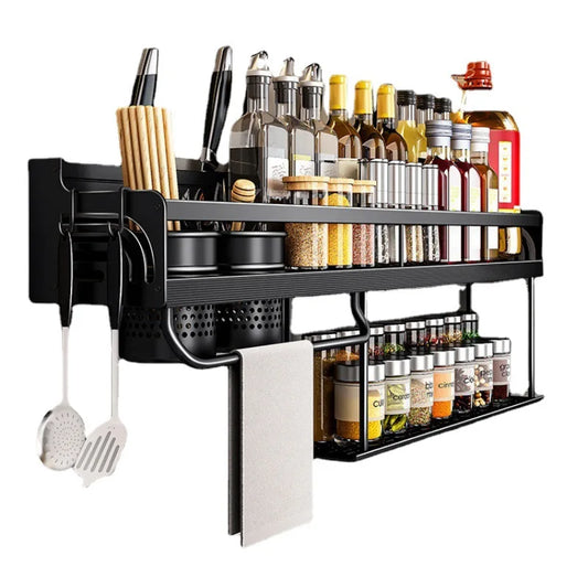 Wall Mounted Kitchen Spice Storage Space Rack Knife Holder Seasoning Shelf Organiser