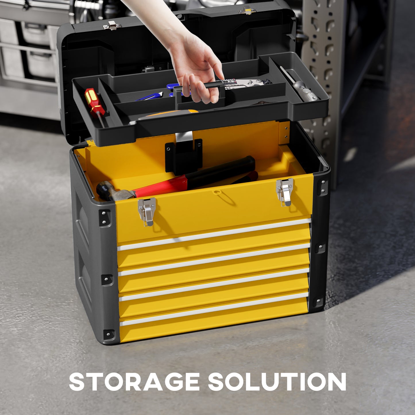 4 Drawers Large Toolbox - Yellow / Orange