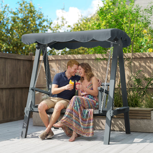 2-Seater Garden Swing Seat with Canopy | Larch Wood Frame | UV-Resistant | 240kg | Grey